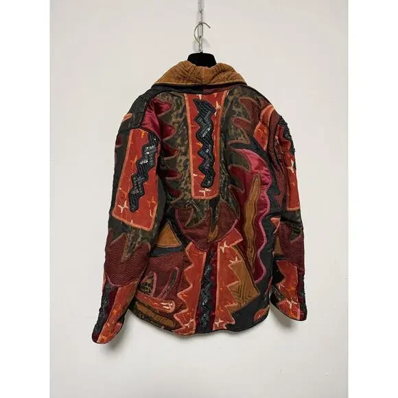 La Coleccion Judith Roberts Jacket Womens Medium Red Black Patchwork Beaded Boho - Picture 6 of 15